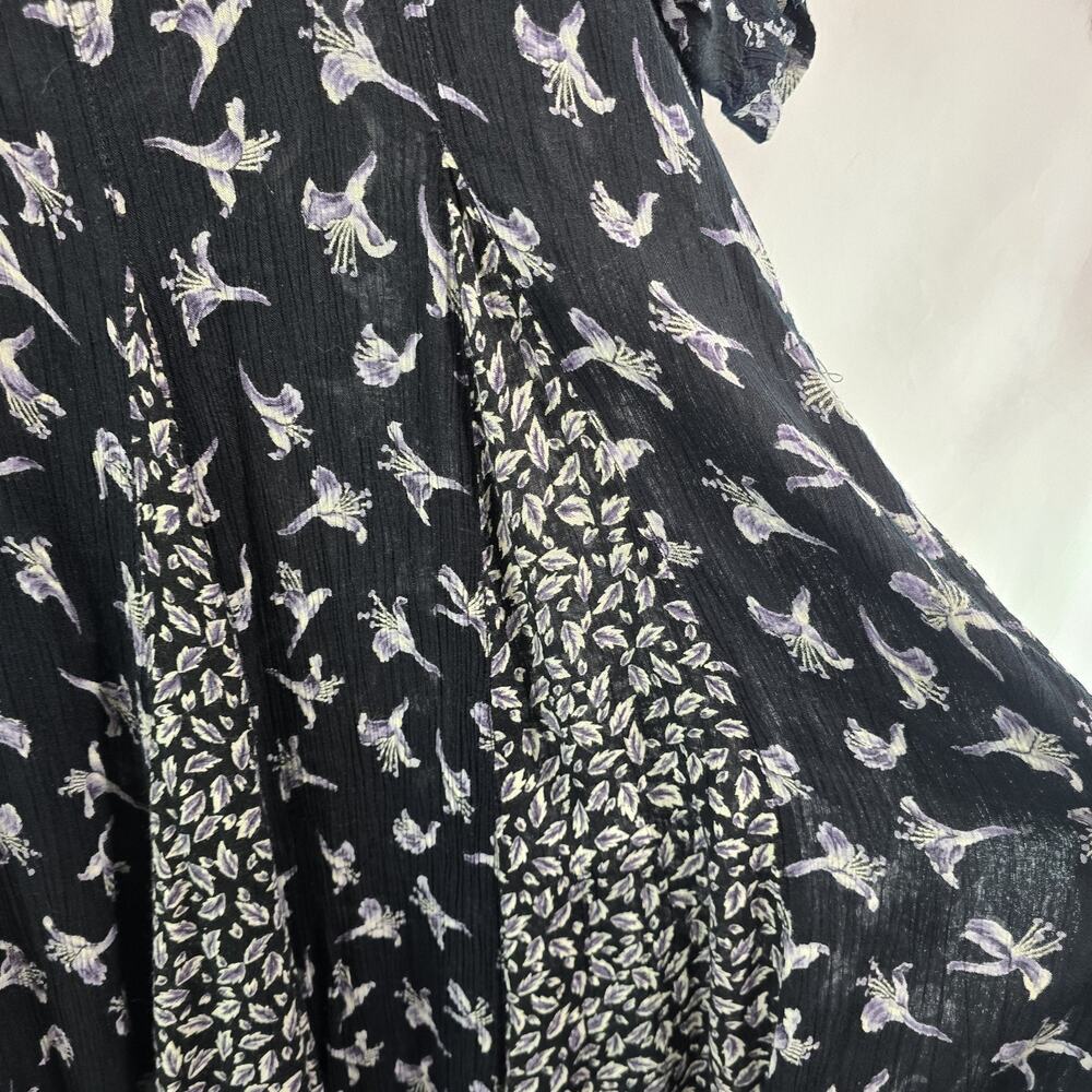 Vintage 90s Dress Womens Medium Black Blue Maxi Midi Floral Witchy Ditzy Micro - Picture 9 of 11